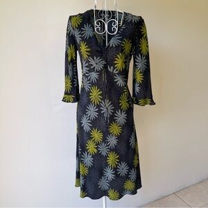 The Limited Vintage Silk Floral print Dress Y2K midi 3/4 sleeve size 2